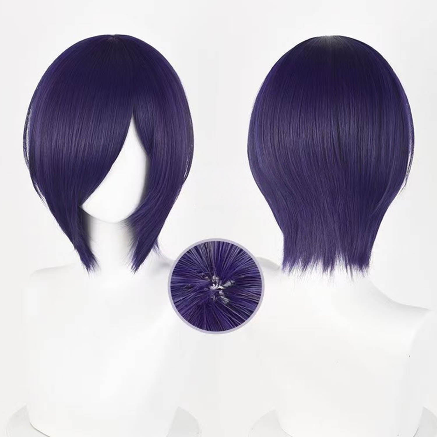 Deep Blue Purple Short Straight Wig - 30cm Anime Cosplay Hair Cut