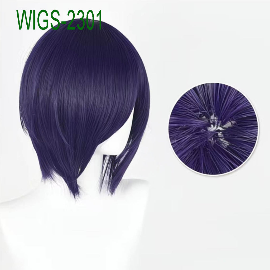 Deep Blue Purple Short Straight Wig - 30cm Anime Cosplay Hair Cut