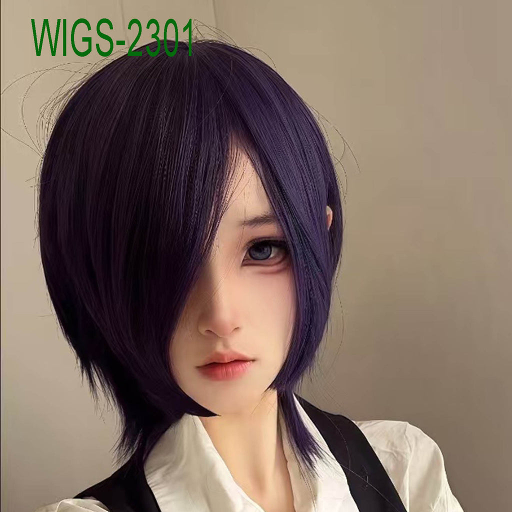 Deep Blue Purple Short Straight Wig - 30cm Anime Cosplay Hair Cut
