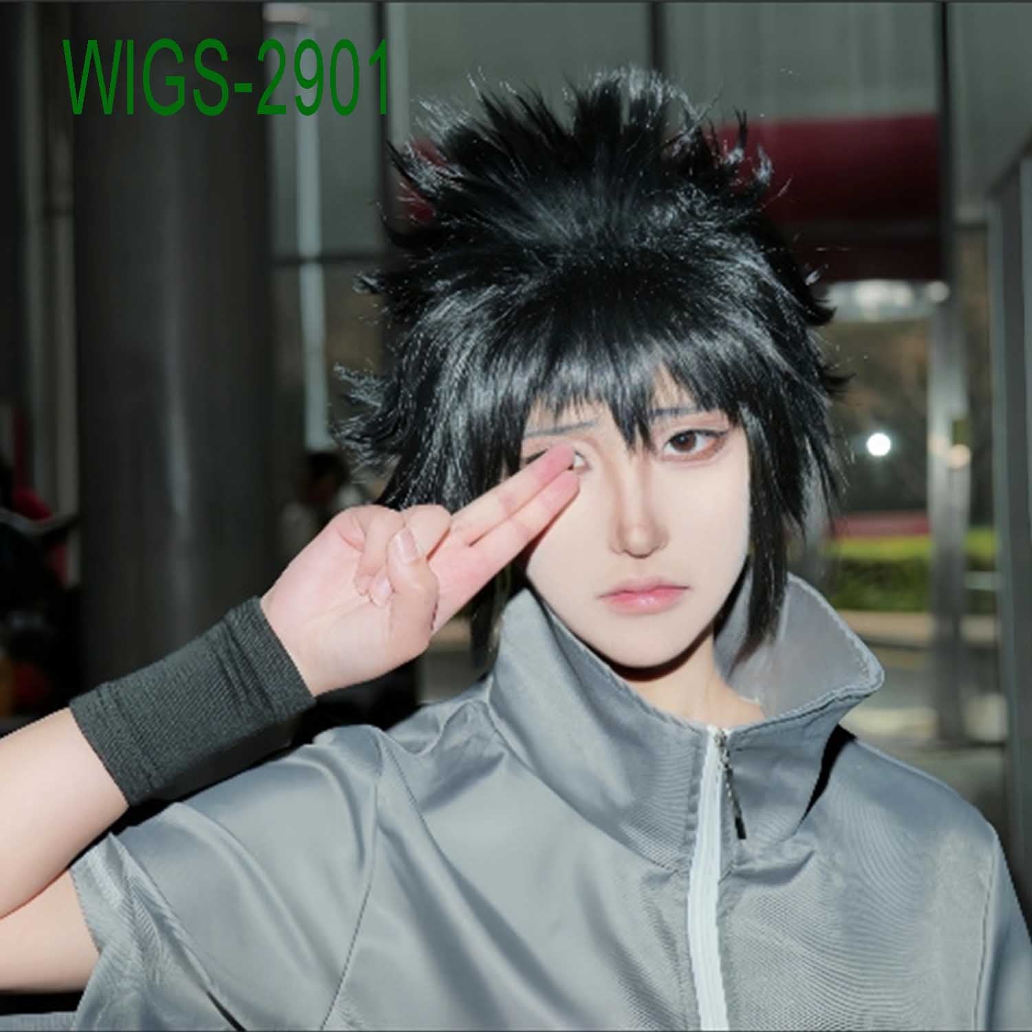 Black Anime Wigs with Ends Flipped out - 40cm Mid-length Cut Cosplay Wig