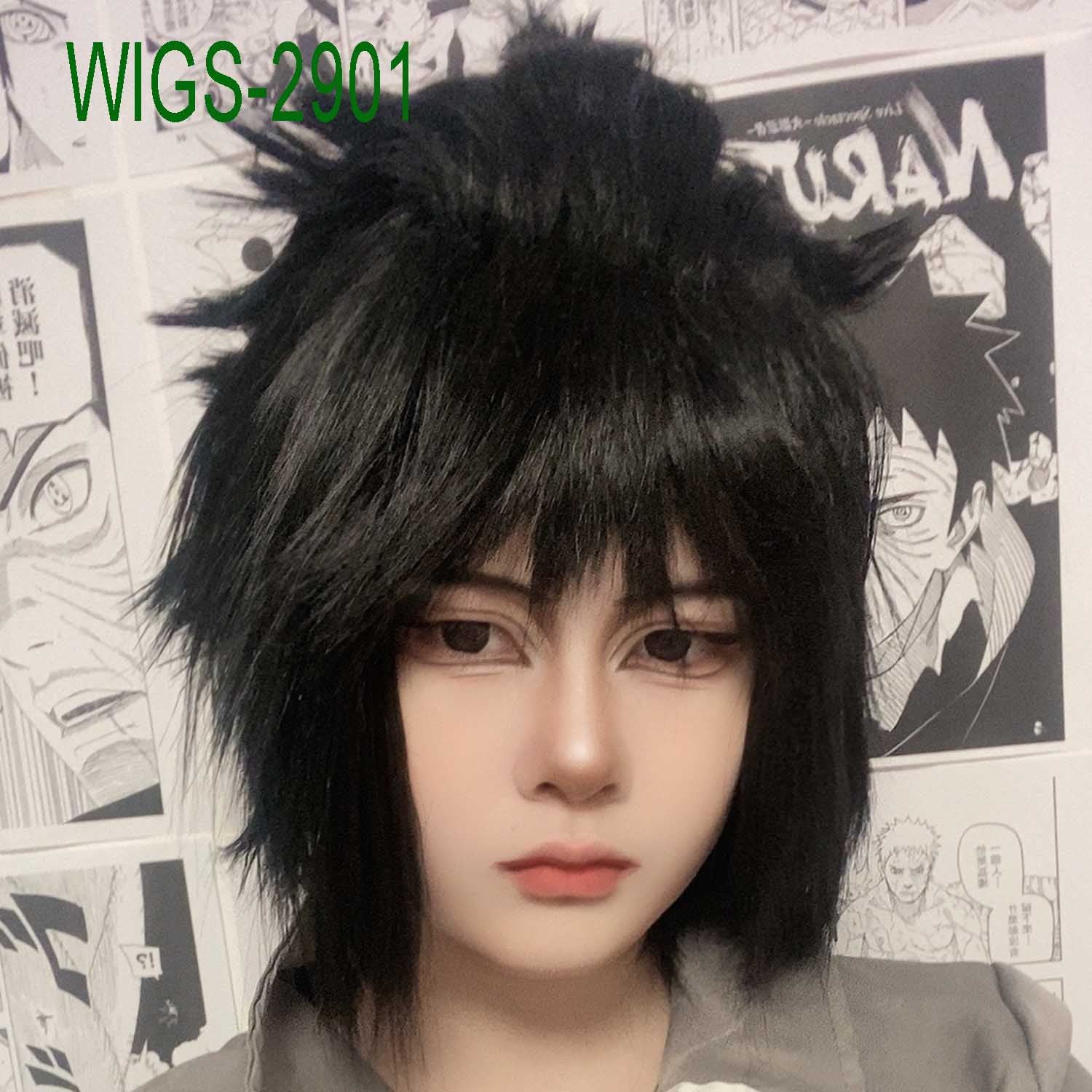 Black Anime Wigs with Ends Flipped out - 40cm Mid-length Cut Cosplay Wig
