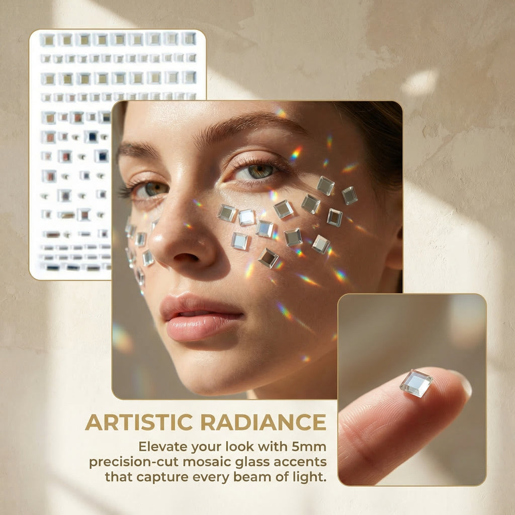2-Sheets Mix Size Self-Adhesive Cyberpunk Face & Skin Makeup Glass Tiles | DIY Mosaic Craft Stickers